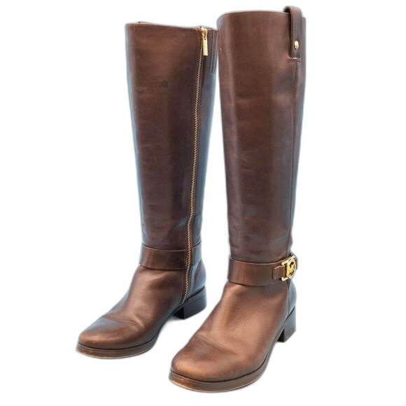 Michael Kors Brown Leather Charm Riding Boots - Size 6.5 - Picture 2 of 5